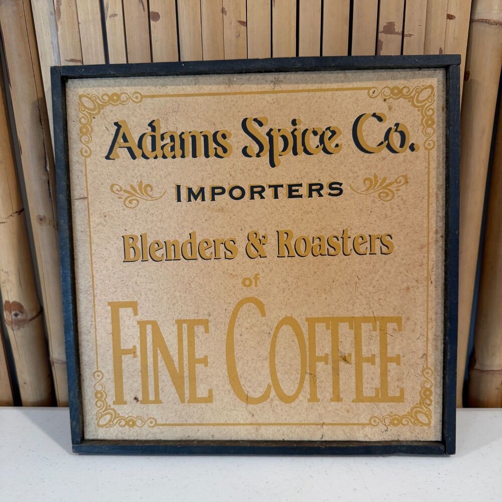Vintage Adams Spice Co Coffee Sign Framed Kitchen Wall Decor Rustic Style